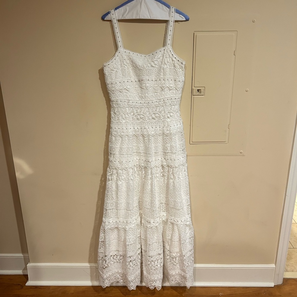 maje white lace maxi dress